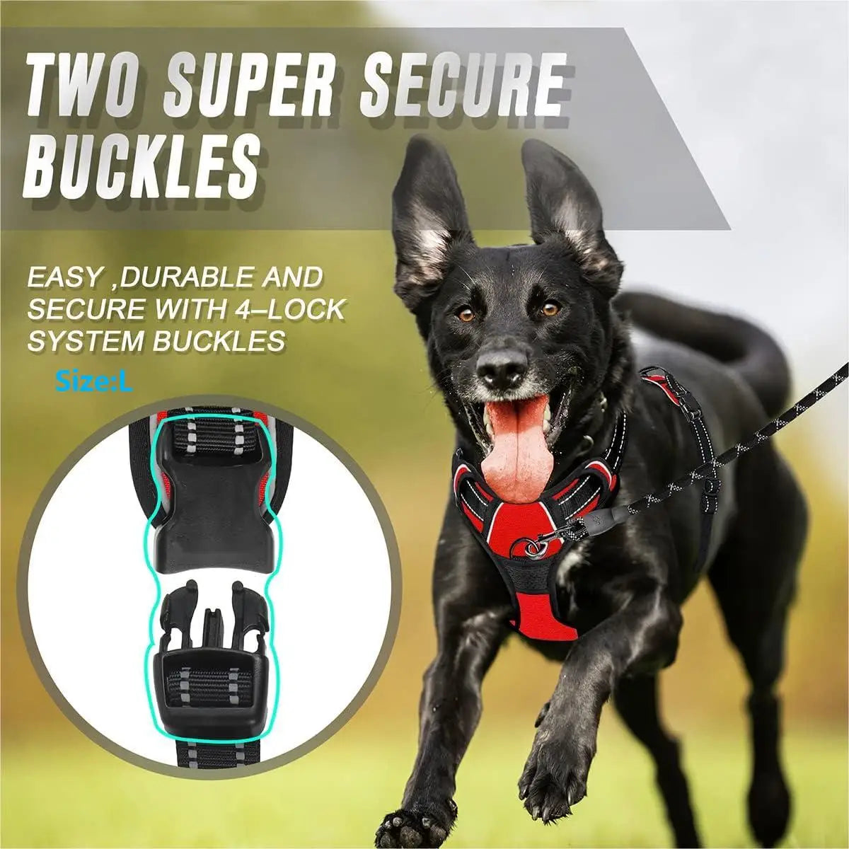 No Pull Harness Front Clip for Large Dog - Heavy Duty, Reflective, Easy Control with Handle