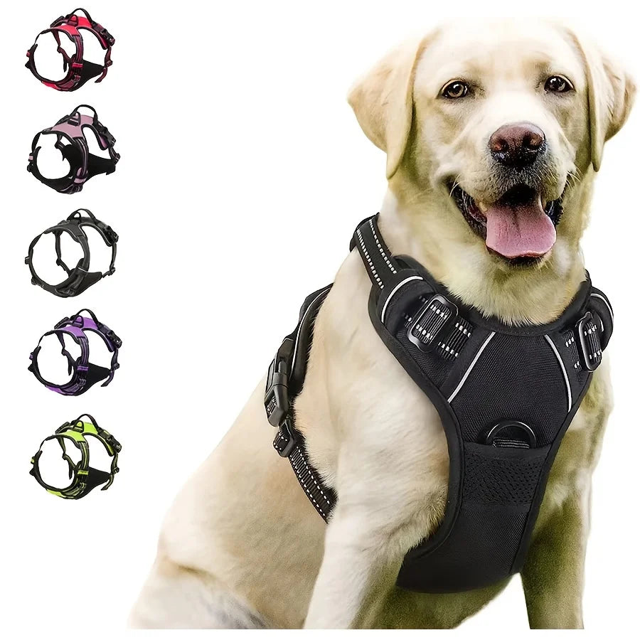 No Pull Harness Front Clip for Large Dog - Heavy Duty, Reflective, Easy Control with Handle