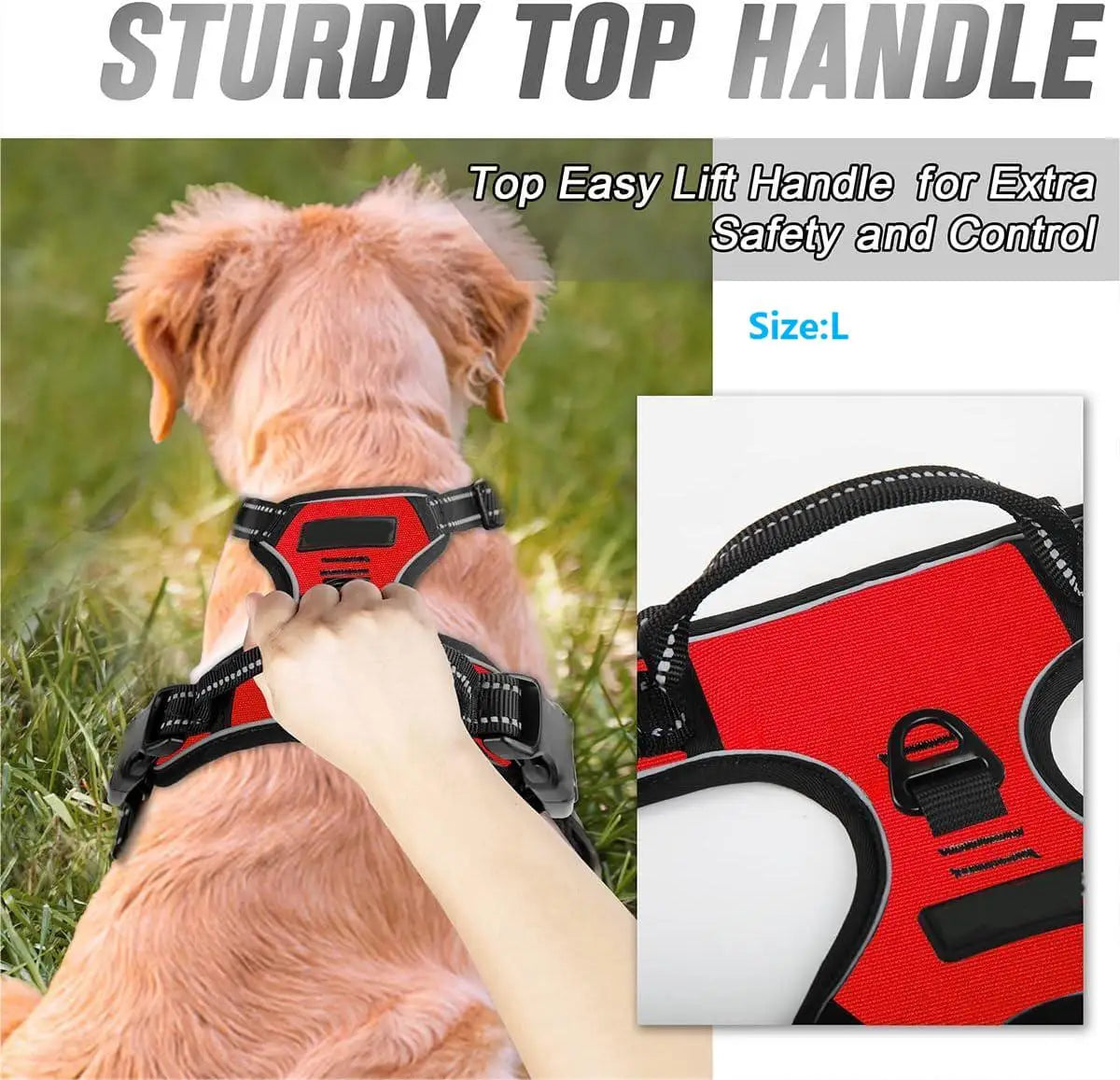 No Pull Harness Front Clip for Large Dog - Heavy Duty, Reflective, Easy Control with Handle