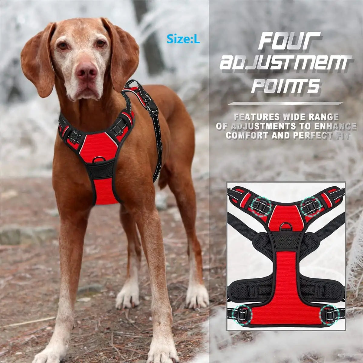 No Pull Harness Front Clip for Large Dog - Heavy Duty, Reflective, Easy Control with Handle